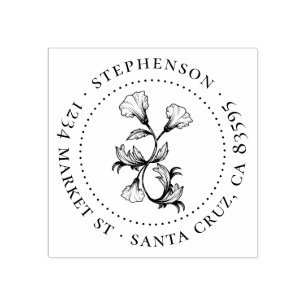 Tampons Encreurs Fleur vintage Nom de famille Ronde Adresse de reto