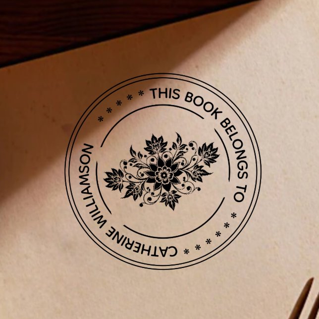 Tampons Encreurs Fleur Vintage ronde Ce livre appartient à (Créateur téléchargé)