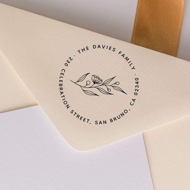 Tampons Encreurs Fleurs élégantes Ronde Nom de famille et adresse d (Stamp Mock-up)