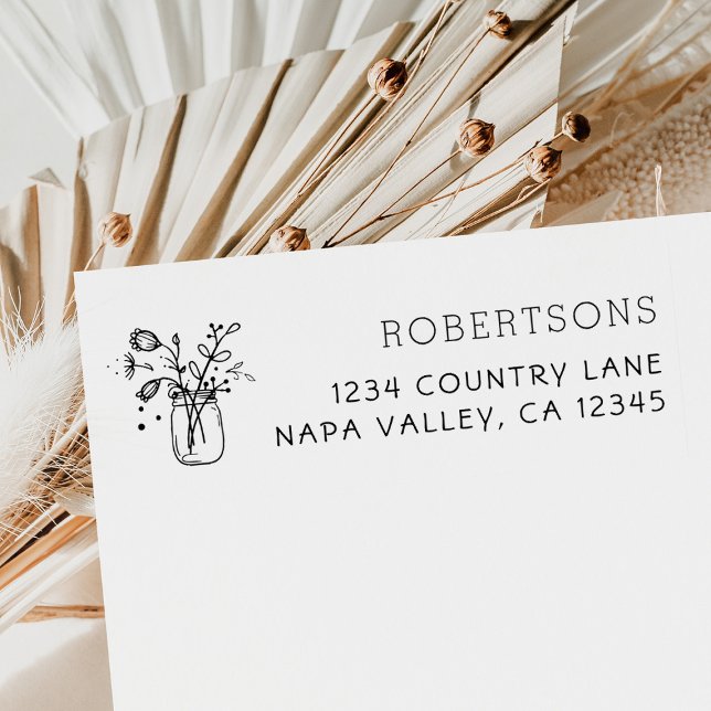 Tampons Encreurs Fleurs Mason Jar | Adresse de retour du nom de fam (Créateur téléchargé)