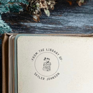 Tampons Encreurs Fleurs mignonnes sur le papier de livres Bibliothè