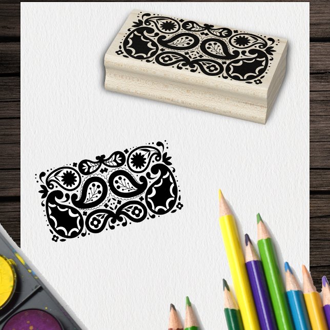 Tampons Encreurs Fleurs Motifs Paisley Plutôt Fantastiques Tear Dro (Abstract paisley design with tear drops, scalloped edges and flowers on craft rubber stamp.)