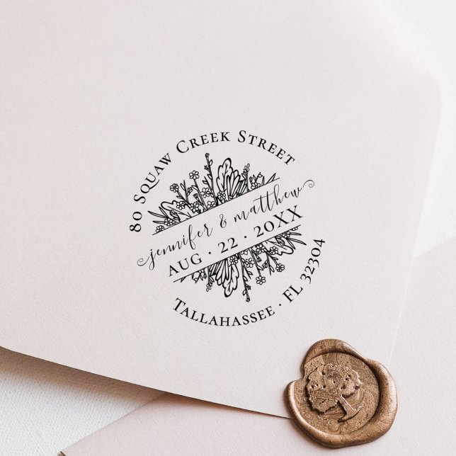 Tampons Encreurs Fleurs rustiques Enregistrer la date Mariage d'adr (Rustic Flowers Save the Date Address Wedding Rubber Stamp)