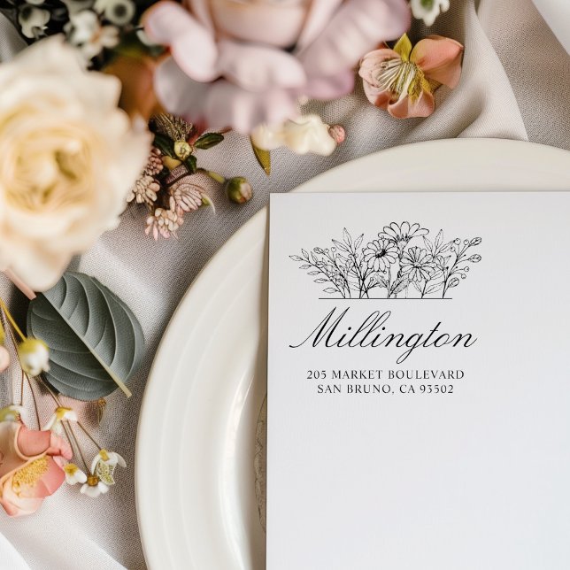 Tampons Encreurs Fleurs sauvages à main Nom de famille Adresse de r (Créateur téléchargé)