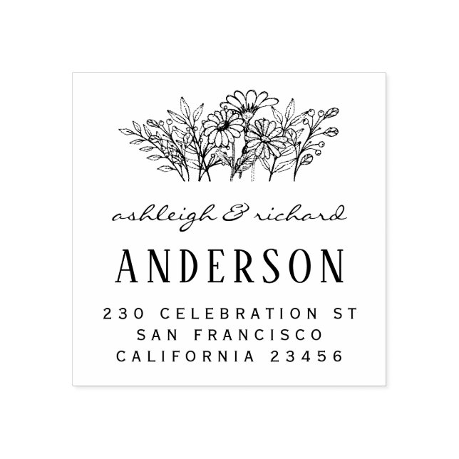 Tampons Encreurs Fleurs Scripts Noms Mariages Adresse de retour per (Impression)