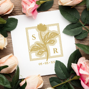 Tampons Encreurs Fleurs sophistiquées Initiales et date du Mariage