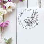 Tampons Encreurs Floral Botanique De La Bibliothèque D'Ex Libris<br><div class="desc">Floral botanique de la Library Of Ex Libris Timbre en bois avec des fleurs dessinées à la main avec des éléments botaniques,  votre nom dans une typographie ronde à gauche avec une fine bordure circulaire.</div>