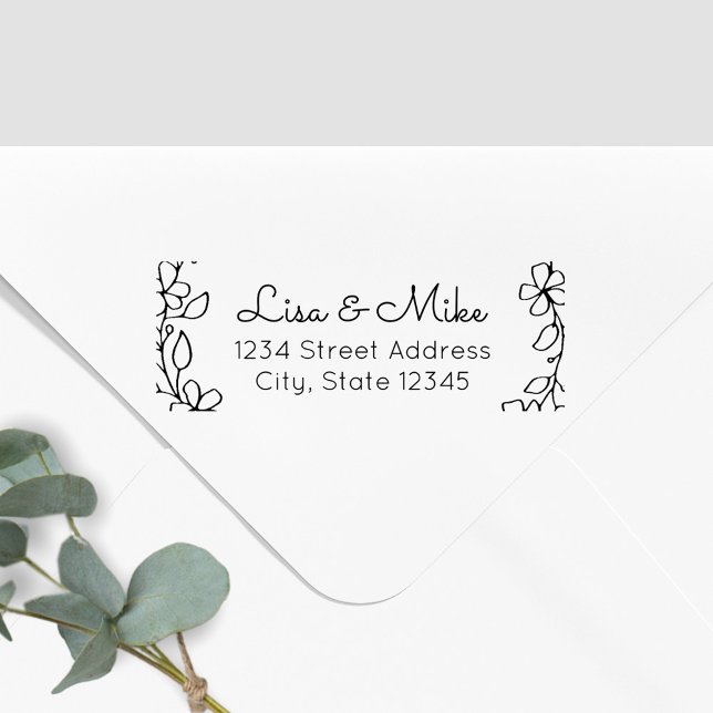 Tampons Encreurs Floral Couple Names Mariage Adresse de retour (Créateur téléchargé)