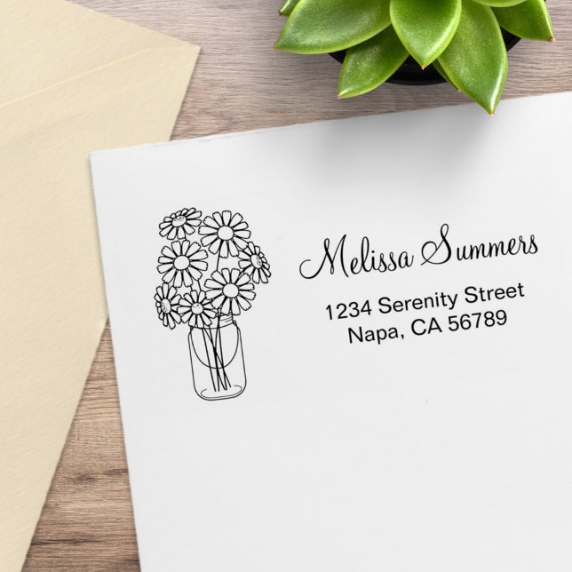 Tampons Encreurs Floral Daisies Mason Jar Adresse (Créateur téléchargé)