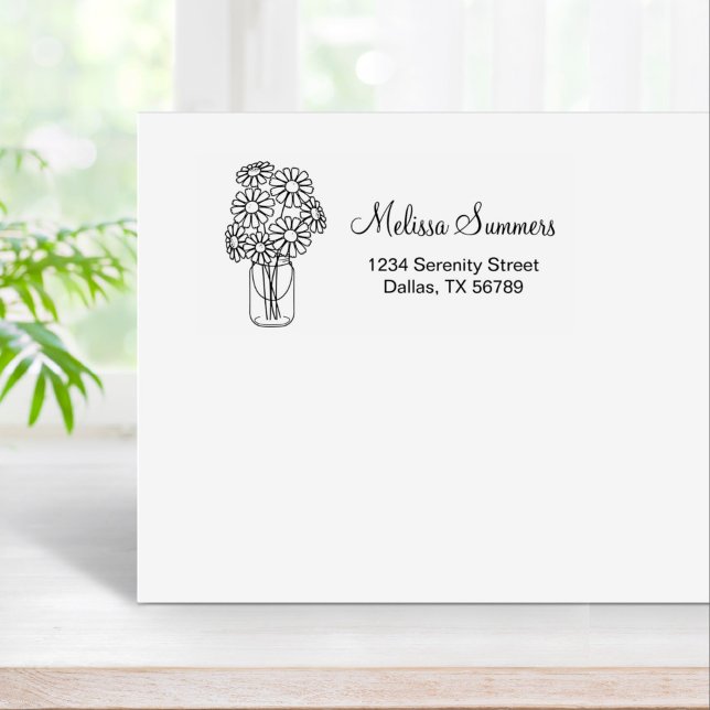 Tampons Encreurs Floral Daisies Mason Jar Adresse (Créateur téléchargé)