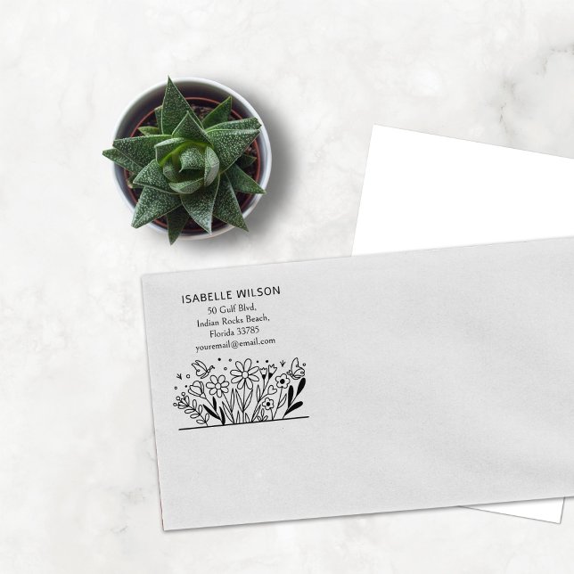 Tampons Encreurs Floral moderne Nom personnalisé Adresse de retour (Créateur téléchargé)