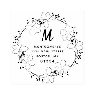 Tampons Encreurs Floral Monogramme Modern Script Return Adresse