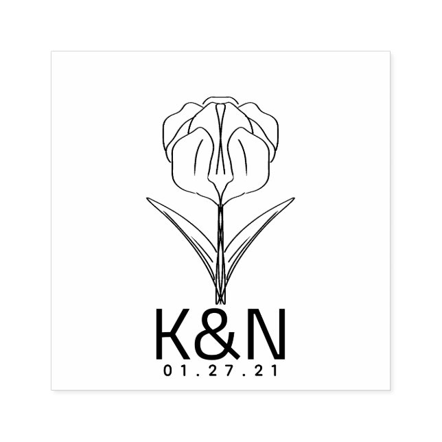 Tampons Encreurs Floral Tulip Line Art Initial Logo Mariage (Impression)