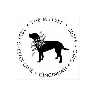 Tampons Encreurs Flore Chien Silhouette Rond Adresse de retour Timb