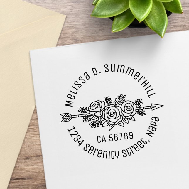 Tampons Encreurs Flore Tribal Arrow, Rose Flowers Adresse ronde (Créateur téléchargé)