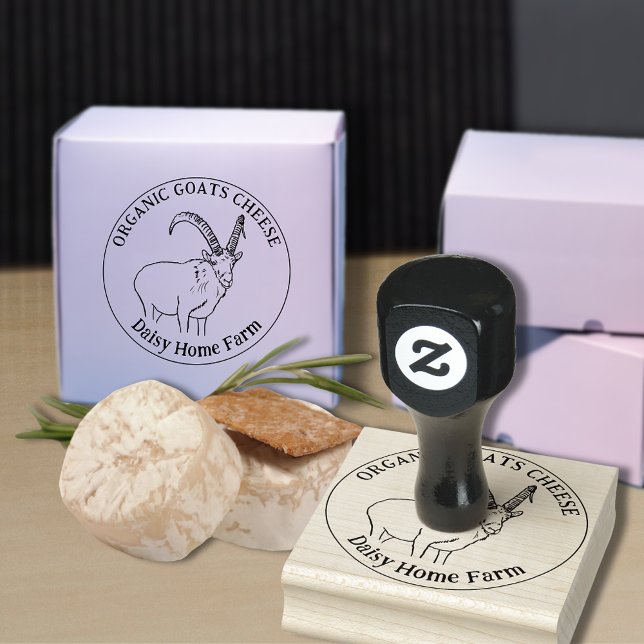 Tampons Encreurs Fromage de Chèvre Entreprise Simple (Cute goats cheese custom business ink rubber stamp simple farm animal goat line drawing)