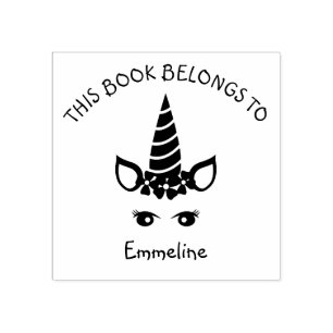 Tampons Encreurs Glam Unicorn Bookplate Ce livre appartient à Nom