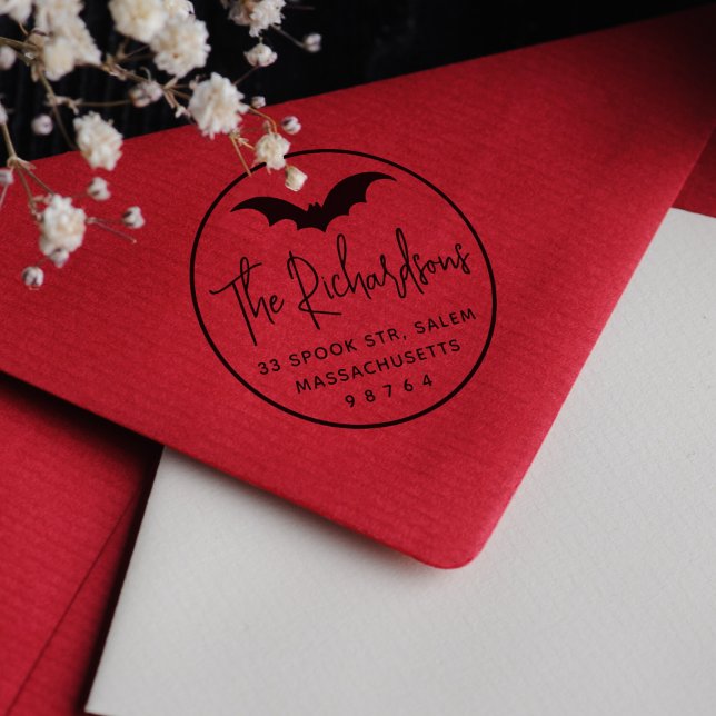 Tampons Encreurs Gothique Bat Round Halloween Adresse de retour (Rubber Stamp Mock-up)