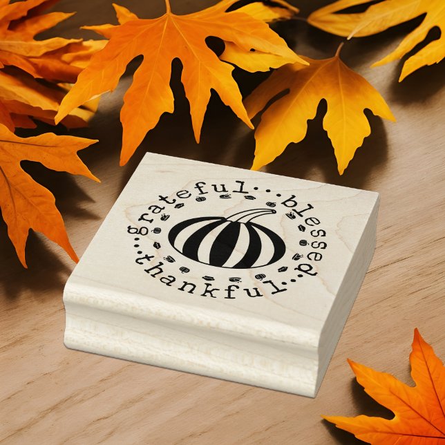 Tampons Encreurs Gratuit Remerciements Bienheureux Citrouille Harve (Thanksgiving harvest striped pumpkin grateful thankful blessed wood rubber stamp fall gourd theme)
