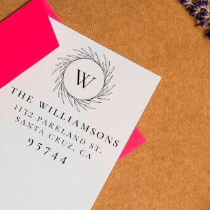 Tampons Encreurs Greenery Wreath Monogram Famille Adresse de retour