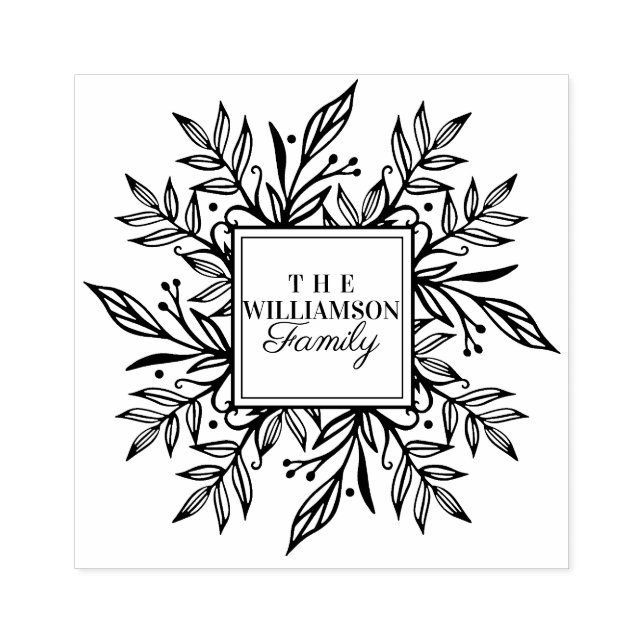 Tampons Encreurs Guirlande botanique dessinée à la main Nom de fami (Impression)