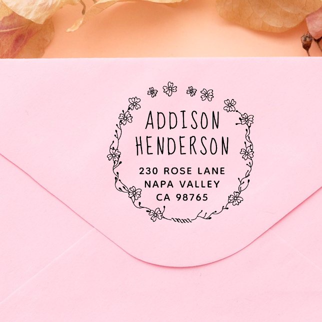 Tampons Encreurs Guirlande botanique Nom et adresse de retour perso (Rubber Stamp Mock-up)