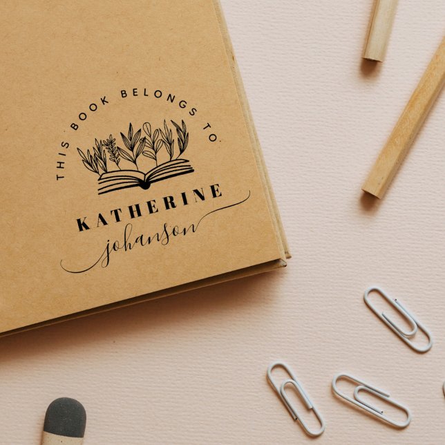 Tampons Encreurs Hand-drawn Book Flowers Elegant Script Library (Créateur téléchargé)