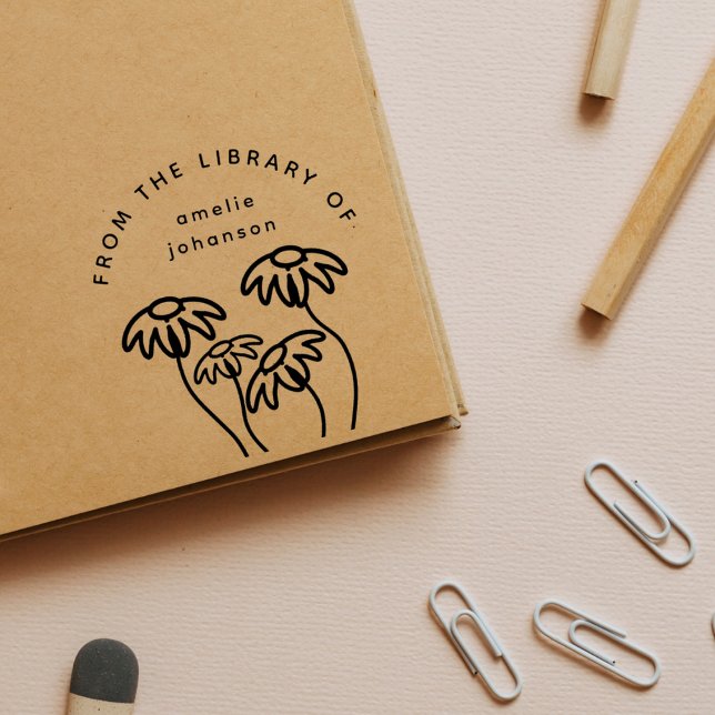 Tampons Encreurs Hand-drawn Flowers Simple Custom Library Book (Créateur téléchargé)