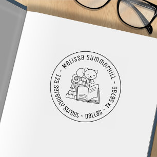 Tampons Encreurs Happy Chat au-dessus de la pile de livres Adresse 