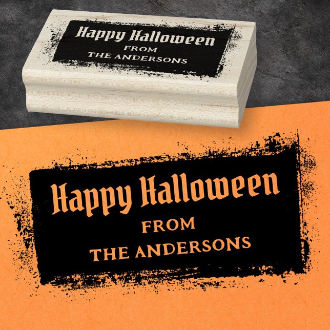 Tampons Encreurs Happy Halloween nom personnalisé sale gritty grung (Happy Halloween custom name dirty gritty grunge Rubber Stamp)