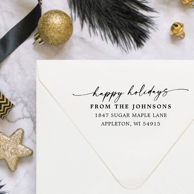 Tampons Encreurs Happy Holidays Custom Address Wood Art Stamp (Happy Holidays Custom Address Wood Art Stamp)