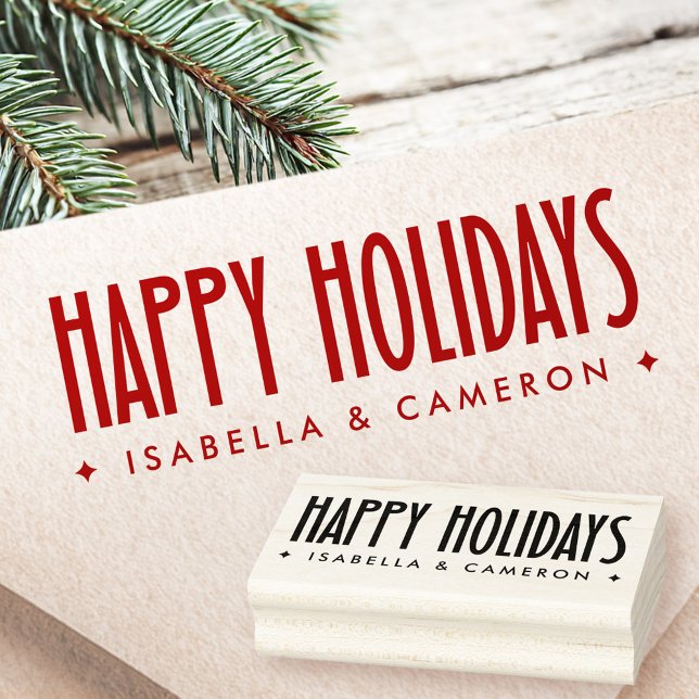 Tampons Encreurs Happy Holidays retro font custom name (Happy Holidays retro font custom name Rubber Stamp)