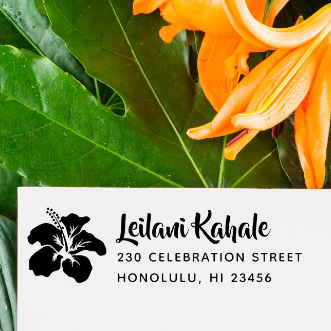 Tampons Encreurs Hawaiian Hibiscus Custom Nom & Adresse de retour (Créateur téléchargé)