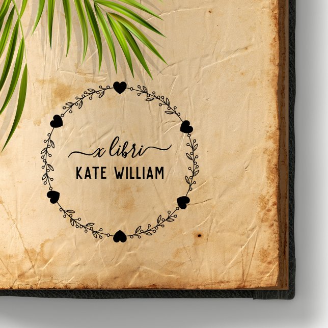 Tampons Encreurs Heart Botanical Wreath ex libris timbre (Créateur téléchargé)