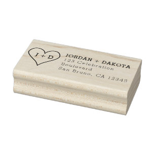 Tampons Encreurs Heart Initials Modern Wood Mariage Adresse de reto