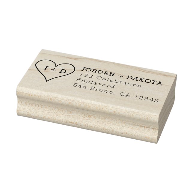 Tampons Encreurs Heart Initials Modern Wood Mariage Adresse de reto (Tampon)