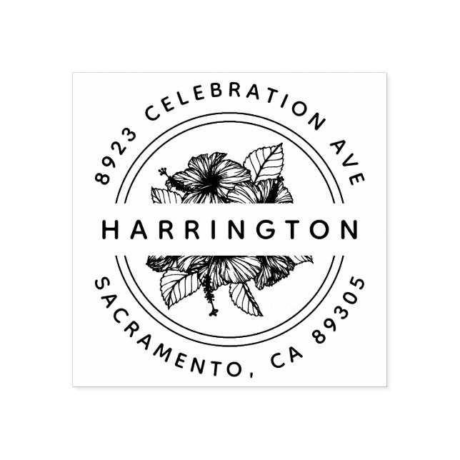 Tampons Encreurs Hibiscus Bouquet rond à main Adresse de retour (Impression)