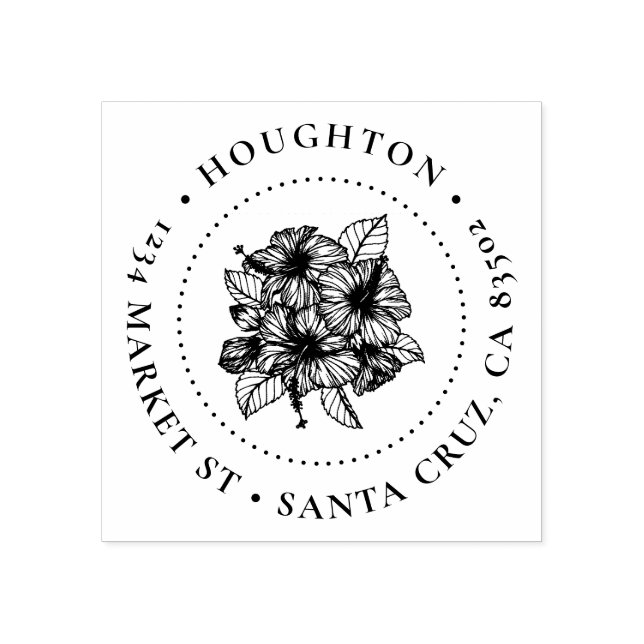 Tampons Encreurs Hibiscus Rond à la main Adresse de retour (Impression)