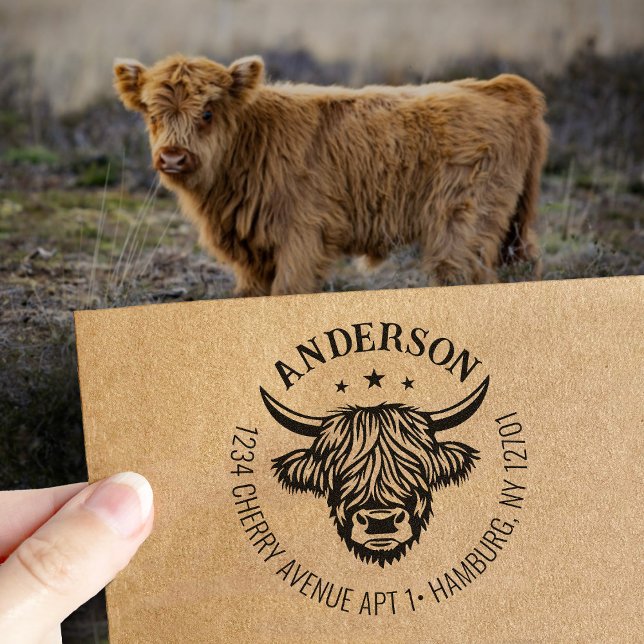 Tampons Encreurs Highland Cow Family Return Address (Créateur téléchargé)