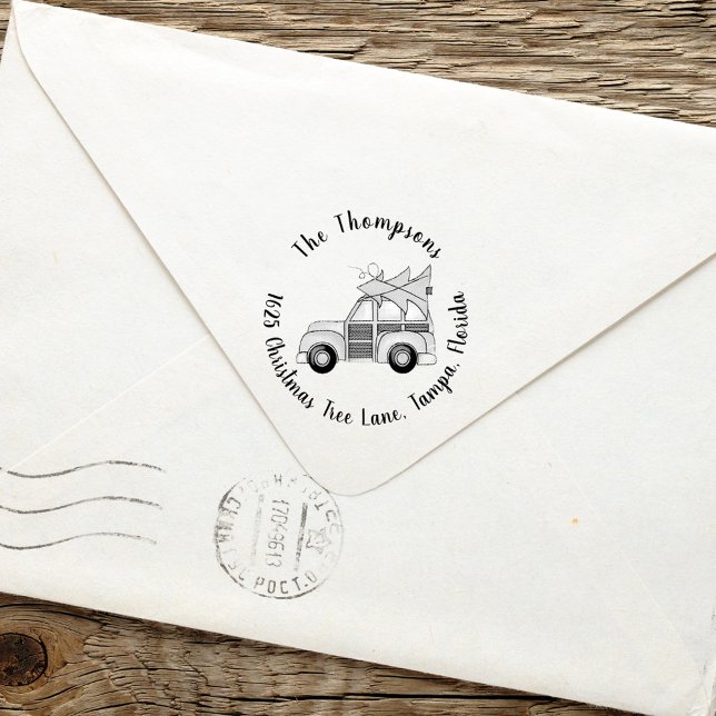 Tampons Encreurs Holiday Christmas Tree Simple Whimsical Funny Car (Créateur téléchargé)