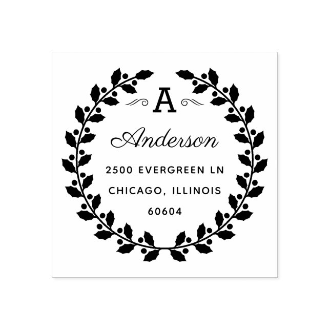 Tampons Encreurs Holiday Laurel Elegant Monogram Adresse de retour (Impression)