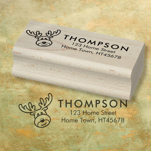 Tampons Encreurs Holiday Rudolph Retour Adresse (Holiday Rudolph Reindeer Christmas Return Address Rubber Stamp)