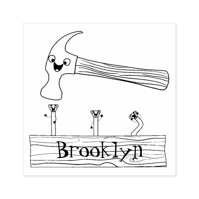 Tampons Encreurs Illustration de dessin mignon, marteau et ongles (Impression)