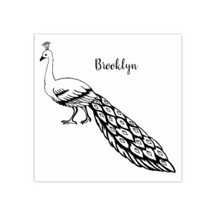 Tampons Encreurs Illustration d'oiseau de paon blanc