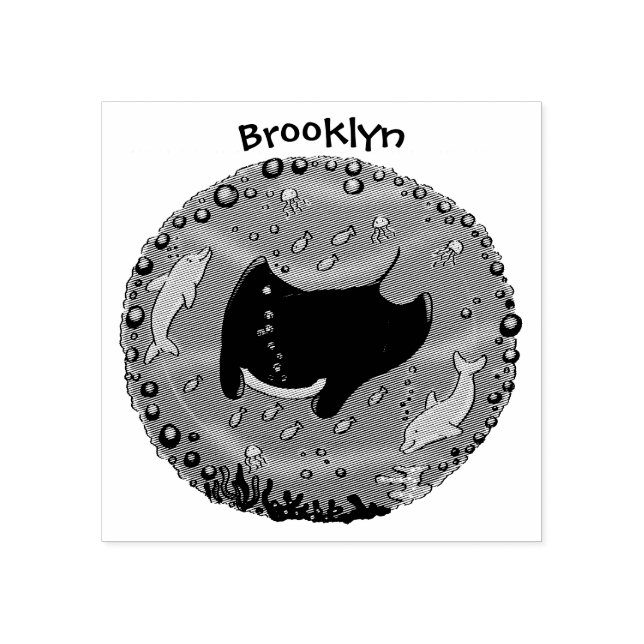 Tampons Encreurs Illustration d'une mignonne raie manta et de bulle (Impression)