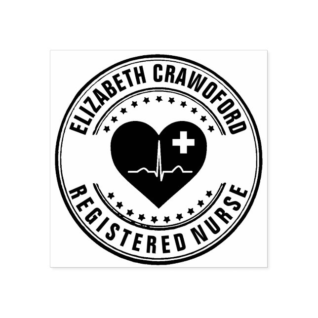 Tampons Encreurs Infirmière inscrite Coeur de timbre ECG avec votre (Impression)