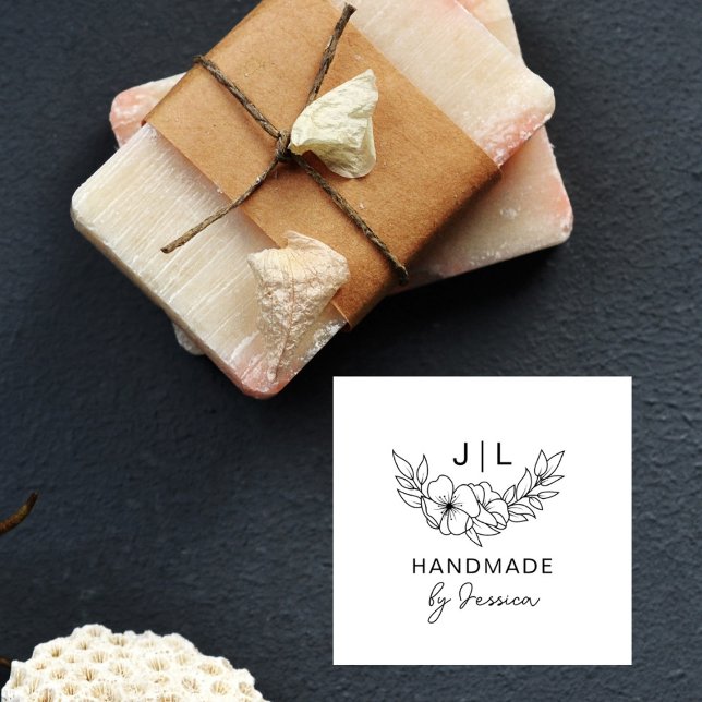 Tampons Encreurs Initiales de nom personnalisé Rustique Floral fait (Créateur téléchargé)