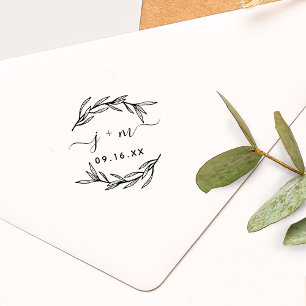 Tampons Encreurs Initiales de script de feuilles de laurier Mariage