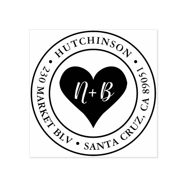 Tampons Encreurs Initiales du coeur | Adresse de retour Mariage arr (Impression)