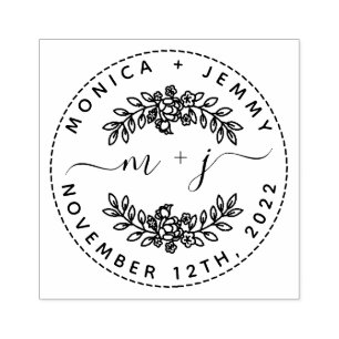 Tampons Encreurs Initiales Feuilles personnalisées simples Mariage